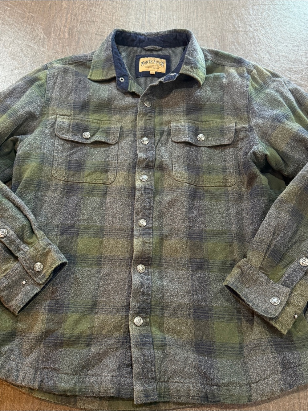 Men's North River Green Plaid Button-Up Flannel Shirt Jacket Sz L